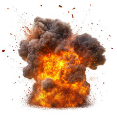 big exploding with fire and smork full in focus, isolated on white background