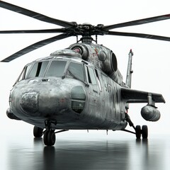 Grey Military Helicopter on Wet Surface