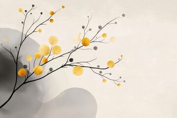 A minimalist amber tree with golden droplets forming at the ends of its branches, drawn with simple strokes against a clean background