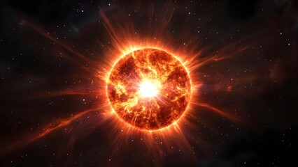 Obraz premium A vivid depiction of a glowing sun surrounded by colorful solar flares and a starry background, showcasing cosmic beauty. Concept Glowing Sun, Colorful Solar Flares, Starry Background, Cosmic Beauty