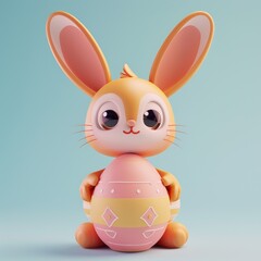 Adorable cartoon bunny with a decorated Easter egg