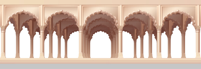 vector cartoon indian Mughal arch illustration. Oriental style hand drawn clip art isolated on transparent background.