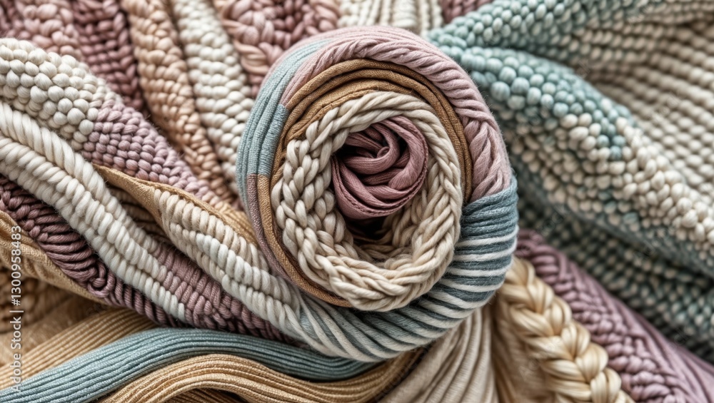 Poster a close-up of intricately woven fabric showcasing soft colors and textures, emphasizing craftsmanshi