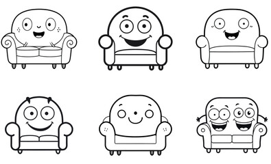 Cartoon Characters Relaxing on Sofas, Perfect for Coloring Books
