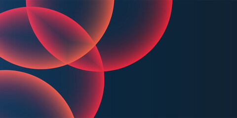 Dark Background, Header or Banner Design with Large Red and Purple Overlaying Globes, Bubbles Pattern - Multi Purpose Creative Wide Scale Template for Web with Copyspace in Editable Vector Format