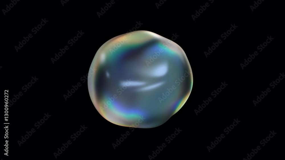Poster transparent multicoloured water bubble with iridescent effect. abstract liquid distorted sphere. 3d 