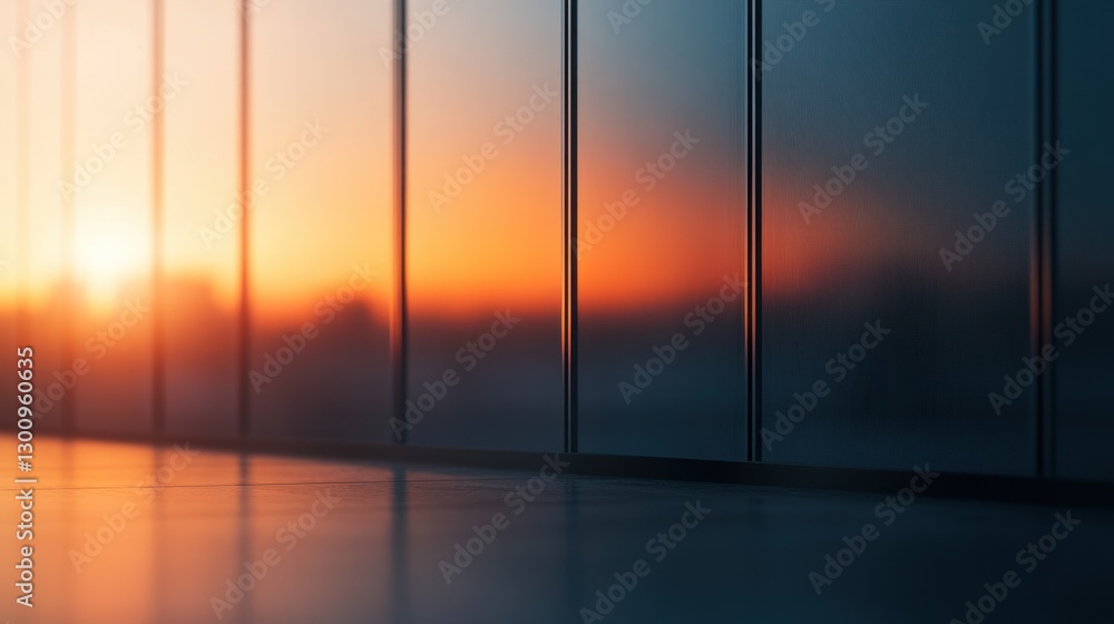 Poster abstract view of a sunset reflecting on glass windows showing gradients of color and modern design