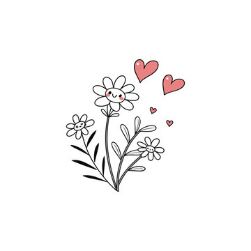 Abstract flowers and hearts valentine card