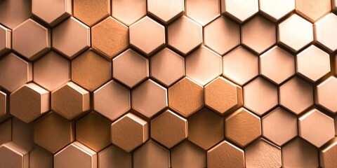 Hexagon Honeycomb Abstract: A close-up view of a repeating pattern of textured, three-dimensional...