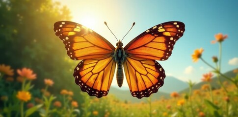 Rustic cross, butterfly wings spread, gentle sunlight , transformation, wood