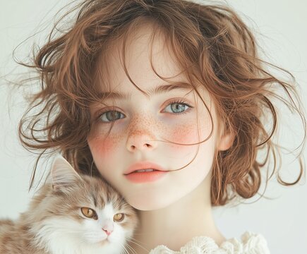 little girl with a cat