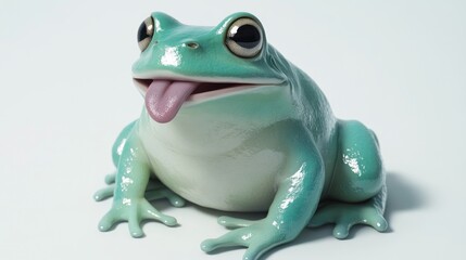 Obraz premium Cute teal frog sticking out tongue