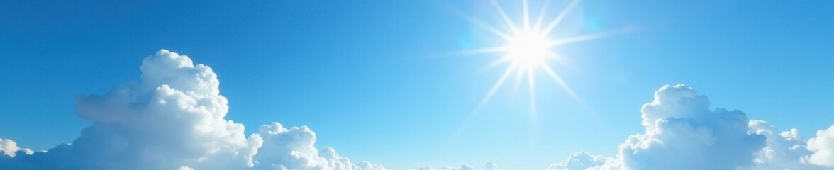 Obraz premium Azure sky, brilliant sun, fluffy white cumulus clouds , view, bright, outdoor