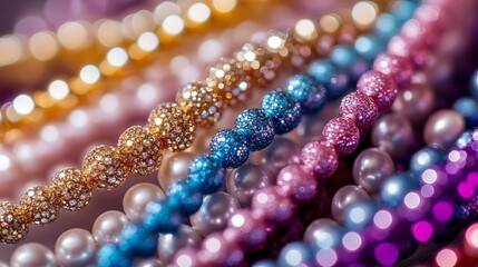 Elegant Sparkling Beaded Necklaces Colorful Jewelry Fashion Accessories Luxury Gemstone Beads Shimmering Pastel Pink Blue Gold Pearl Bracelet Art Girl