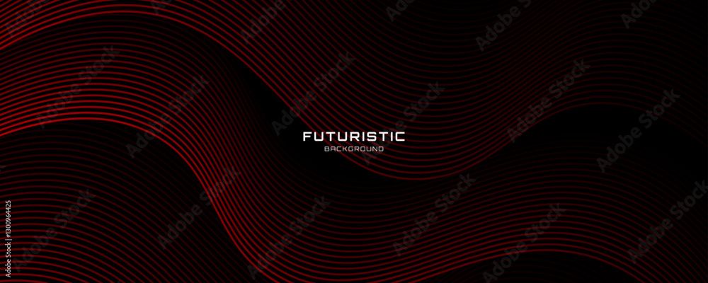 Poster 3d red lines techno abstract background overlap layer on dark space with waves effect decoration. mo