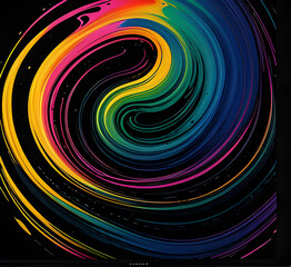 Obraz premium Сurves with colorful reflections create a mesmerizing abstract pattern on a black background.generative ai