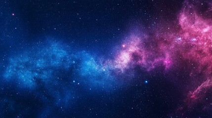 Naklejka premium A starry night sky painted with an array of colors, showcasing the Milky Way galaxy and distant stars. The background is dark blue with hints of purple