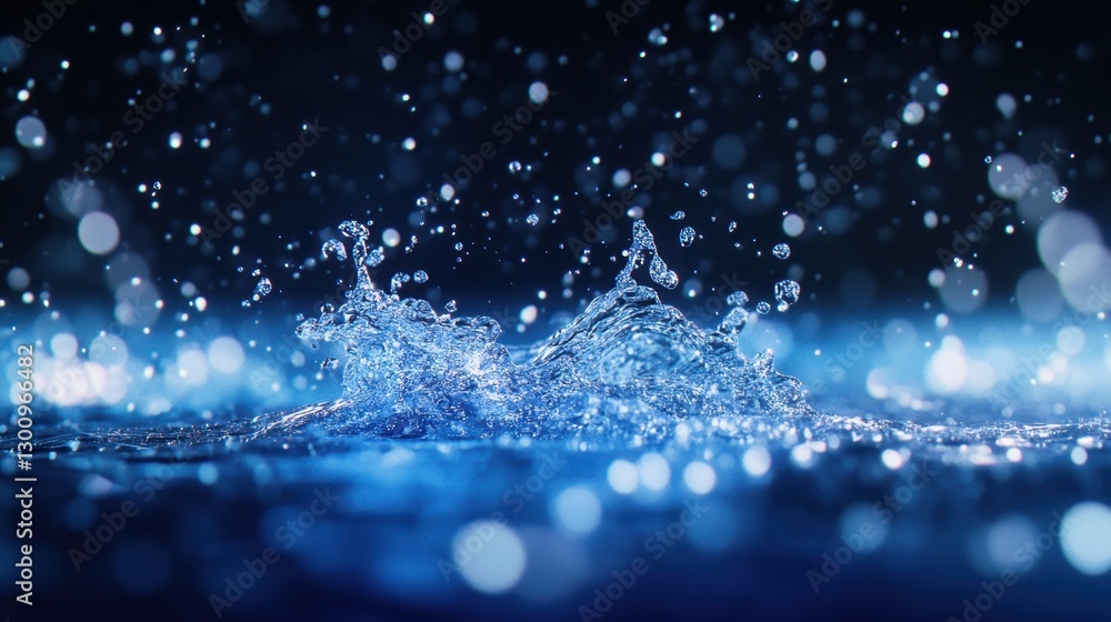Poster water splash in motion with bokeh lights, creating a dynamic and visually captivating scene