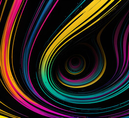 Fototapeta premium Сurves with colorful reflections create a mesmerizing abstract pattern on a black background.generative ai