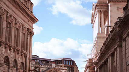 Historic London street with elegant old buildings and classic European charm.