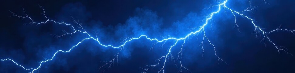 Fototapeta premium Electric blue lightning strikes across black void Dynamic energy pulses , wild, background, discharge