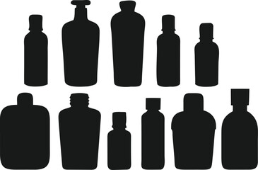 Collection of Various Cosmetic Bottles Silhouettes