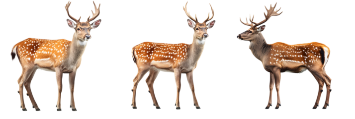 Red deer collection (portrait, standing, side view), animal bundle on a white or transparent background
