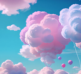 Obraz premium Сloudscape Panoramic with rich purple and pink tones blending into orange at horizon, tranquil evening sky view, natural dusk setting, soft wispy cloud formation, twilight backdrop.generative ai