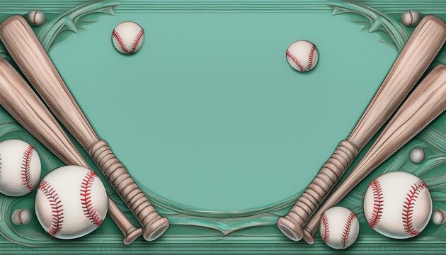border frame of baseball bats and baseballs background with copy space