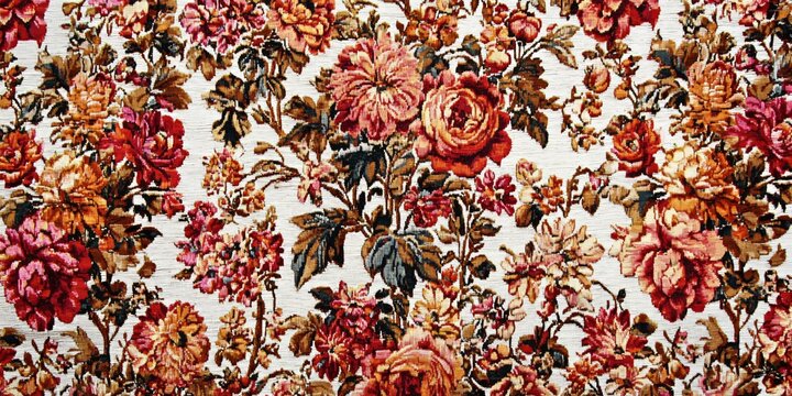 Floral Tapestry: A rich tapestry adorned with a classic, vintage floral pattern. A visual ode to timeless elegance and intricate artistry, a dense arrangement of blooming roses and other flowers.