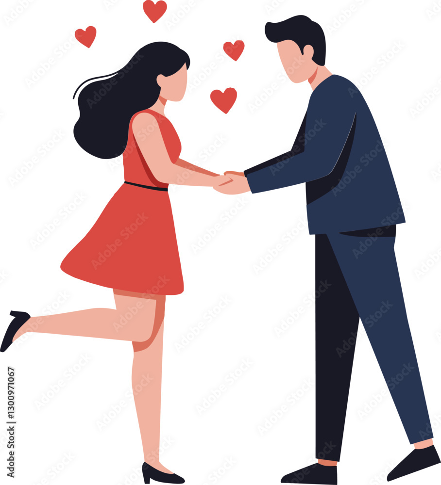 Poster a couple holding hands with hearts floating around them in a minimal and romantic style vector illus