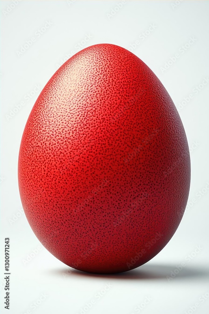 Poster vibrant red textured egg standing upright on a smooth surface with soft lighting and shadows