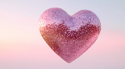 Fototapeta premium Pink Sequin Heart on Purple Gradient Background