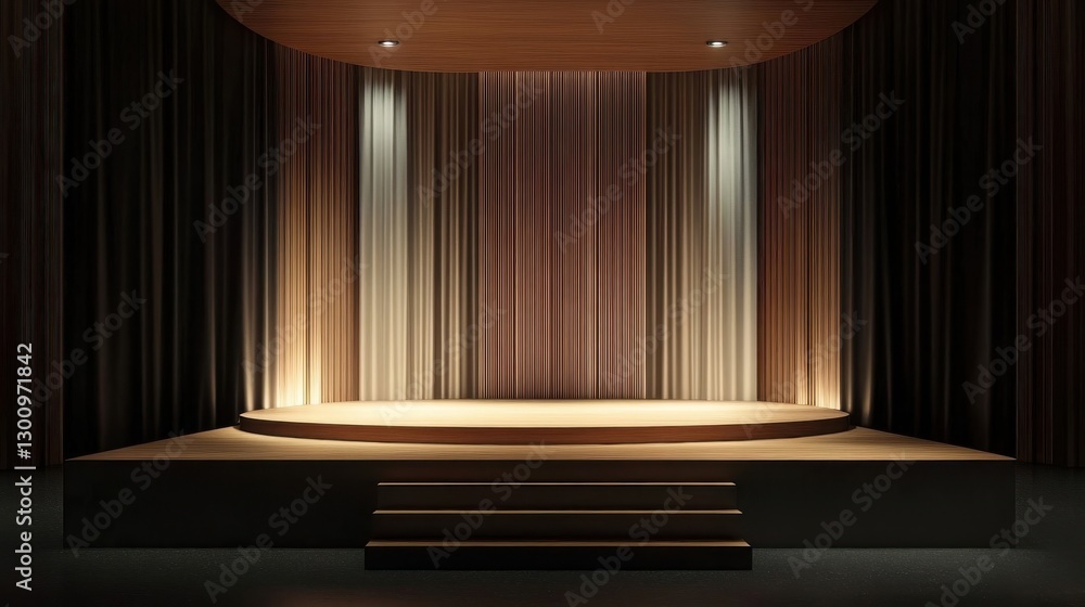 Poster the empty theater stage with curtains and spotlights appears empty