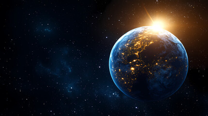 Earth Surrounded by Yellow Glow in Space