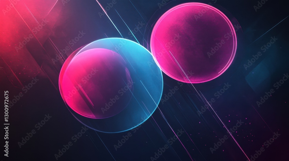 Poster abstract digital artwork with bold colors and futuristic design elements featuring circles and light
