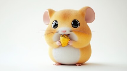 Cute cartoon hamster eating treats, studio shot