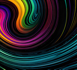 Fototapeta premium Сurves with colorful reflections create a mesmerizing abstract pattern on a black background.generative ai