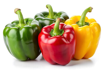 fresh raw red green and yellow bell peppers image isolated on white background