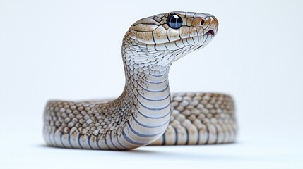 Fototapeta premium Close-up of a snake, coiled, on white background, alert posture