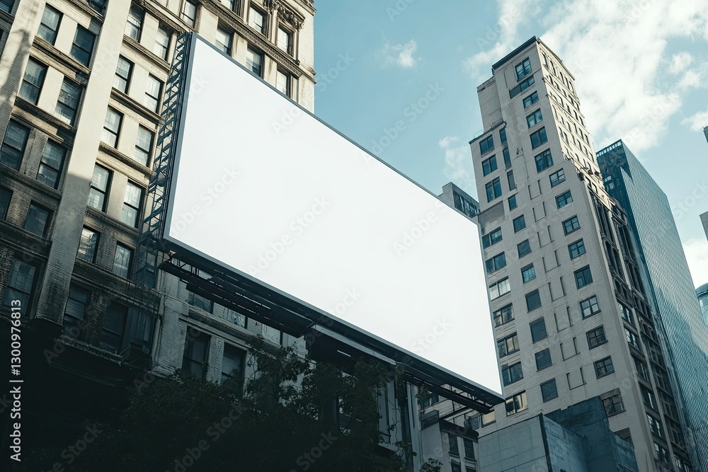 Poster flawless visual of a billboard that is white in color with a building in the background