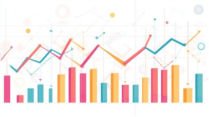 Abstract financial background with an uptrend line, textured graphs, charts, and copy space. Editable vector layers illustrating financial growth, investment trends, and economic analysis.