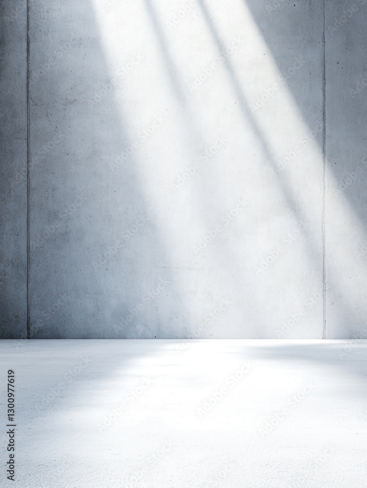 Poster an empty space, with rays of light shining on the smooth concrete walls and floor surfaces