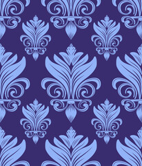 Blue  floral damask seamless pattern, vector illustration elegant for textile, wall paper, cushion, curtain, upholstery fabric, decoration, interior, vintage, luxury design 