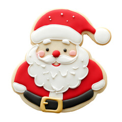 christmas santa cookie full in focus, isolated on white background