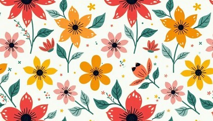 Fototapeta premium Quirky and whimsical flowers in a seamless pattern, ideal for stationary and prints, floral, doodle