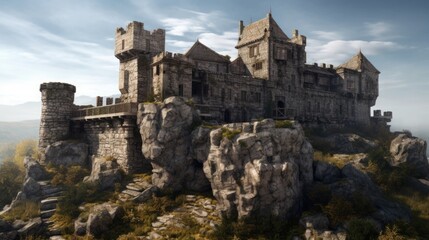 Fototapeta premium Ancient stone castle. Middle Ages. AI generative.