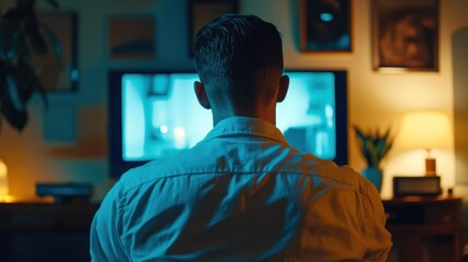 Man Watching TV at Night in Cozy Room