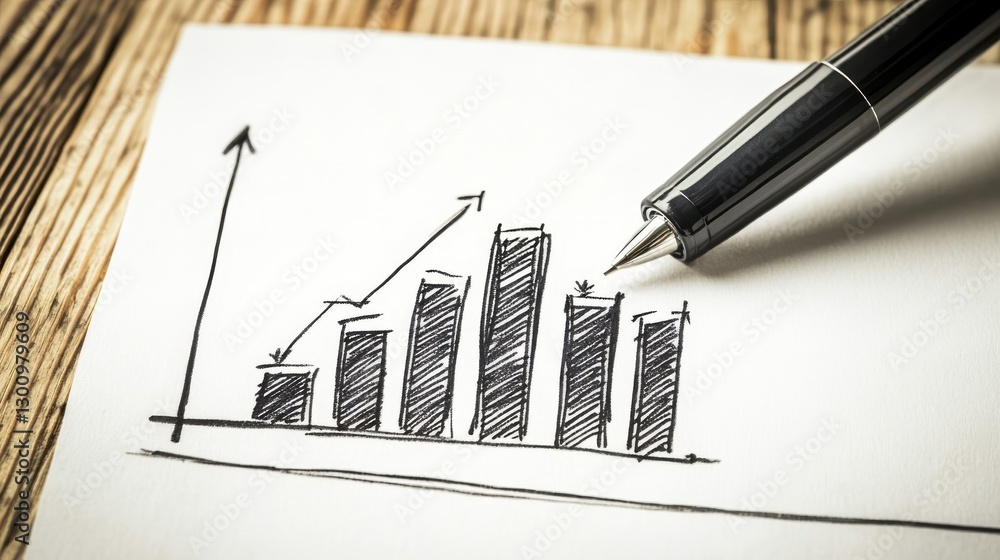 Poster a simple graph hand drawn on paper showing upward progress