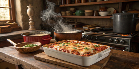 Homemade Lasagna with Layers of Cheese